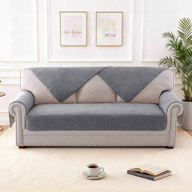 Housse de canapé - Gris - Tissu moelleux, imperméable, texture douce, antidérapante avec sangle de fixation, convient à un canapé à 3 coussins, 36 po x 72 po
