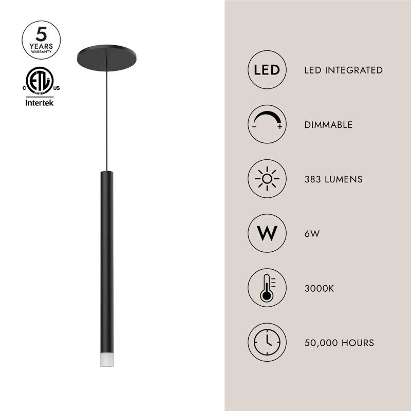 1 - Light LED Pendant, Black
