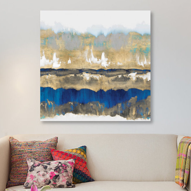 «Gradations in Blue & Gold», reproduction d'art sur toile tendue, H 18 po x l 18 po x P 1,5 po, Toile avec cadre noir