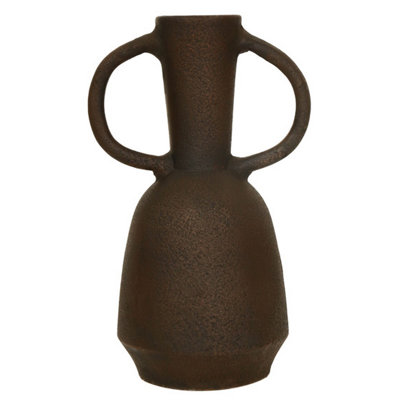 Vase à fleurs Adea, forme antique Amphora, style cou mince, terre cuite brune