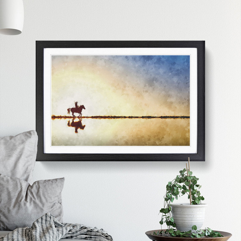 Horse Riding in the Sunlight - Picture Frame Painting Print, Black Framed, 33cm H x 45cm W x 2cm D