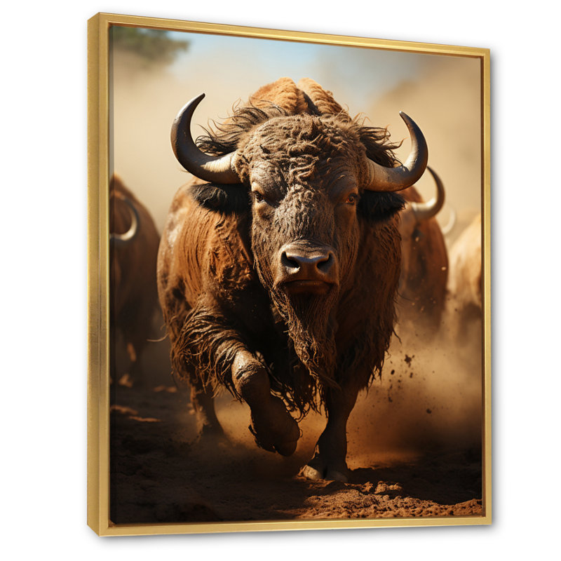 Kembre Native Art Buffalo Thunder - impression, H 20 po x l 12 po x P 1 po, Cadre flottant doré