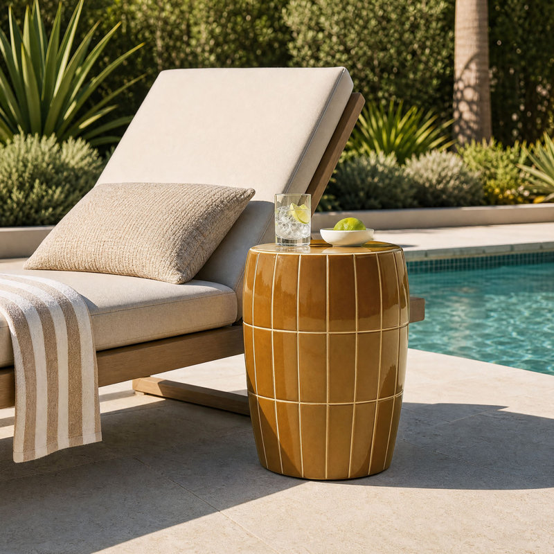 Table d'appoint moderne en céramique ambrée à motif quadrillé, 45 cm de hauteur - Peut être utilisée comme table d'appoint ou comme support pour plantes