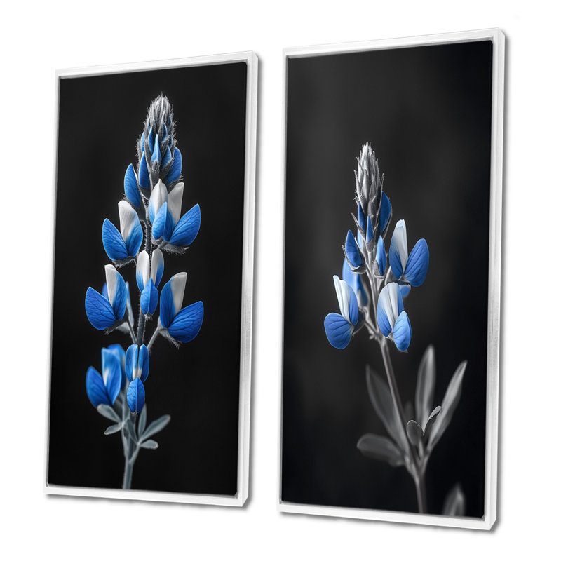 «Blue Bonnets Delicate Charm I», ensemble de 2 reproductions d'art sur toile, H 28 po x l 24 po, Cadre flottant blanc