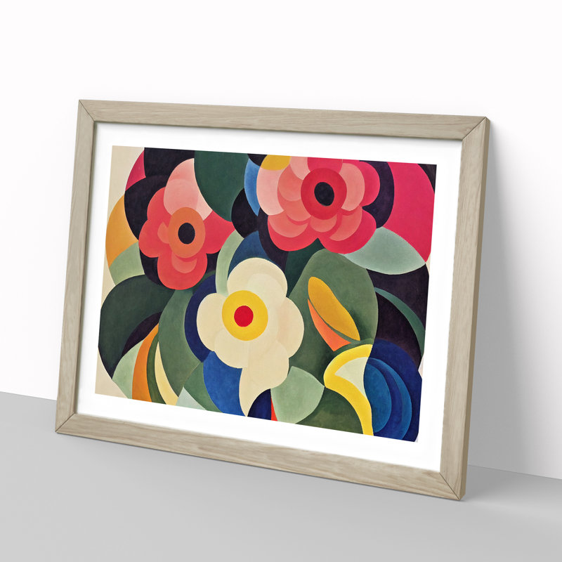 Abstract Peony Flowers - Framed Print, 46cm H x 64cm W x 2cm D, Oak