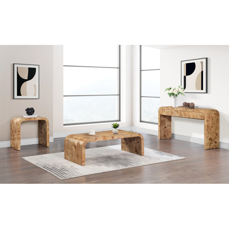 Cresthill Elegant Burl Wood Rectangular Coffee Table in Natural Ash