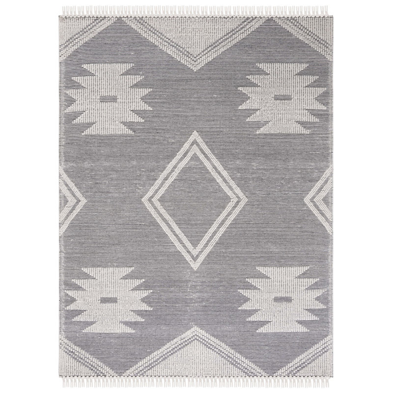 Altis Flat Weave Wool/Cotton Southwestern Rug in Black/Ivory, Rectangle 6' x 9'