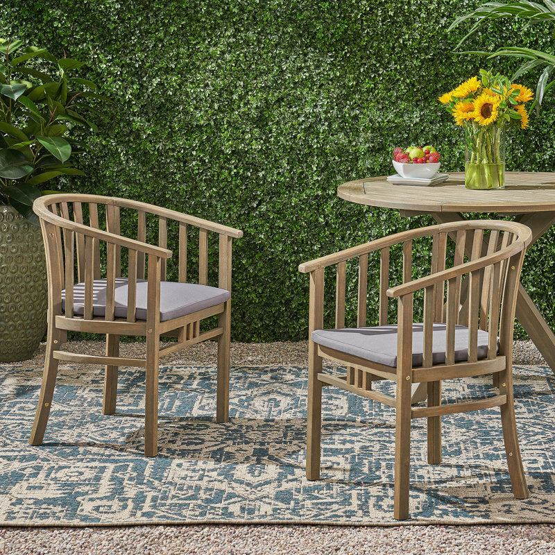 Ensemble de 2 chaises d'extérieur en bois avec coussins, gris foncé, finition grise