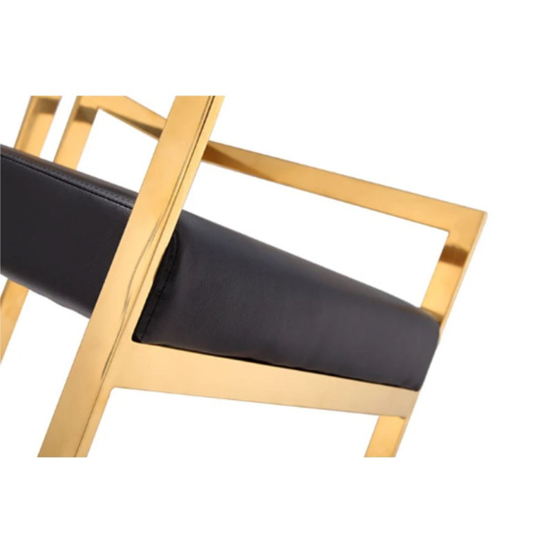 Tabouret en simili cuir Mantis, Noir, Doré