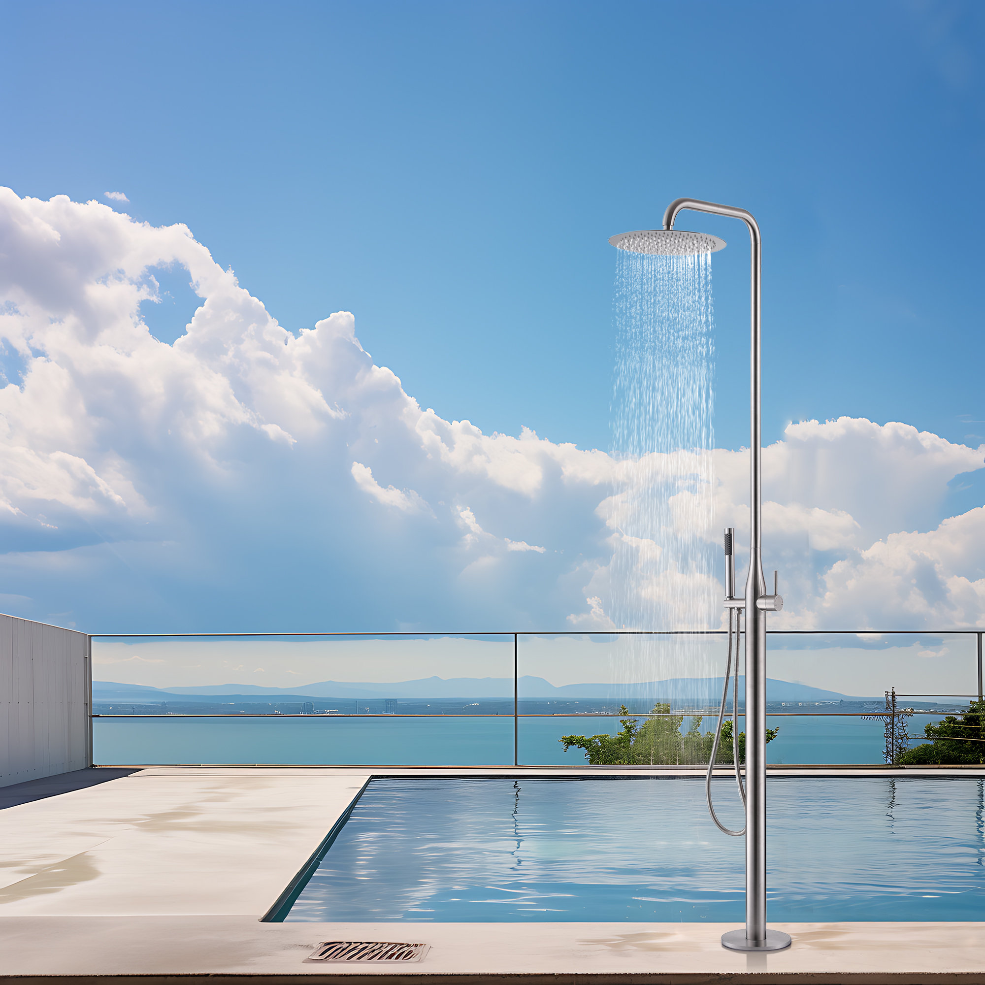MODLAND Floor Mounted Outdoor Shower Fixtures With Overhead Shower Head