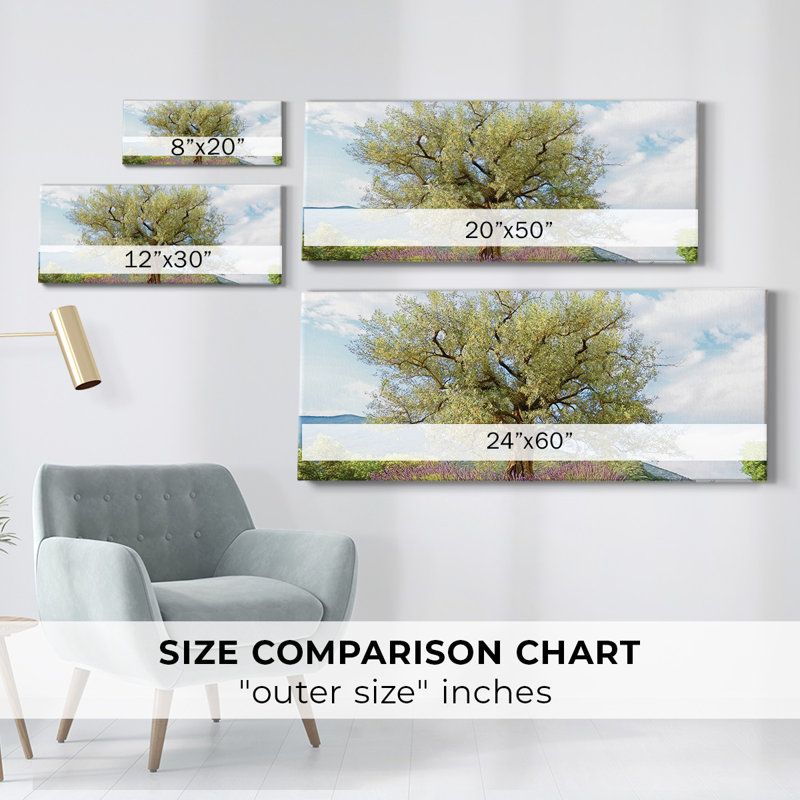 Olive sur toile, H 20 po x l 50 po x P 1,5 po