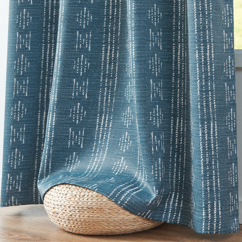 Ayani Bohemian Blackout Curtain Panel, White/Blue, 52" W x 84" L