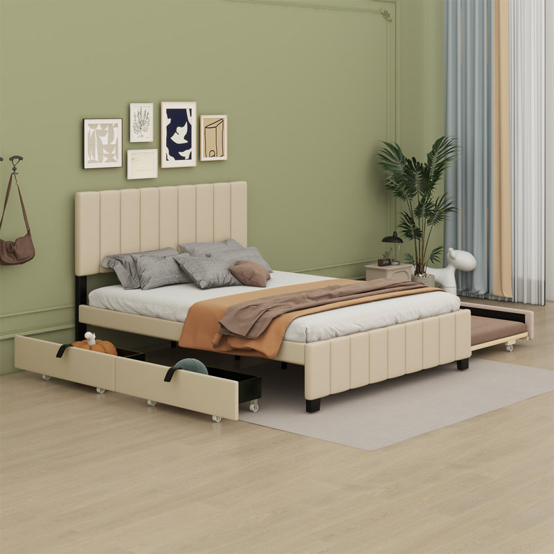 Lit à panneaux tapissier Seekha, Beige