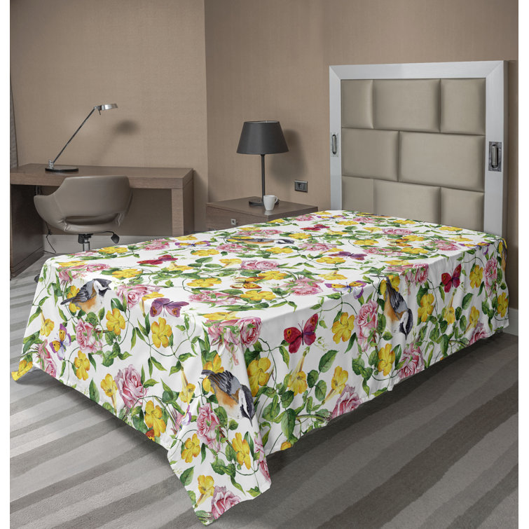 Ambesonne Floral Boho Flat Sheet Leafy Tropical Blooms
