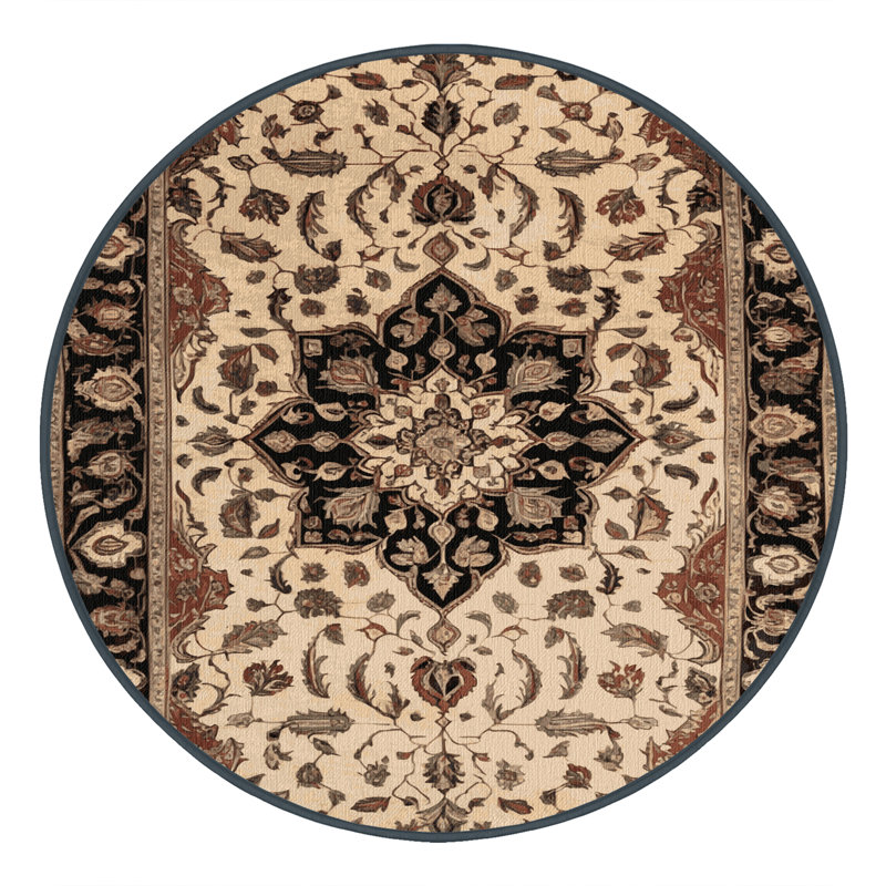 Machine Washable Persian Brown Area Rug, Round 4'