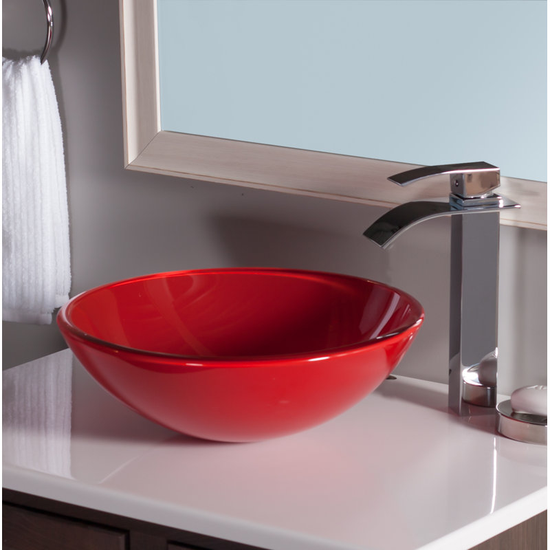 Novatto 16.5'' Red Glass Circular Bathroom Sink