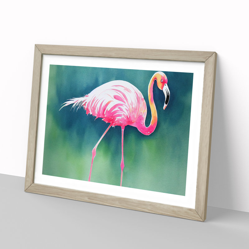 Flamingo Vol.2 - Single Picture Frame Print, 25cm H x 34cm W x 2cm D, Oak Framed