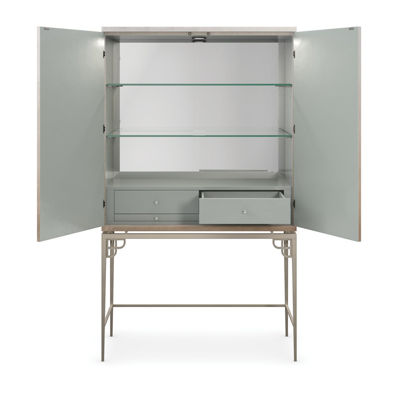 Oleander Tall Brown and White Bar Cabinet with Metal Base