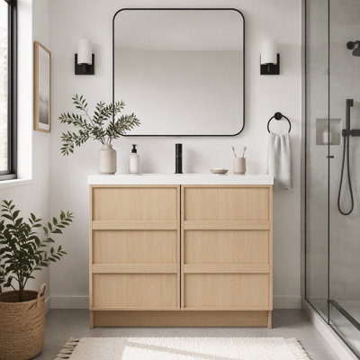 Meuble-lavabo autoportant avec lavabo en résine et portes d'armoire à fermeture en douceur, grand espace de rangement