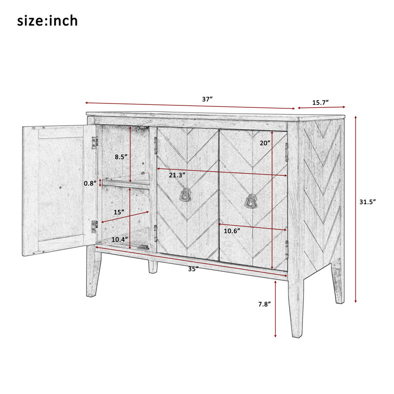 37'' Wide 3 - Door Credenza Office Storage Cabinet, Navy