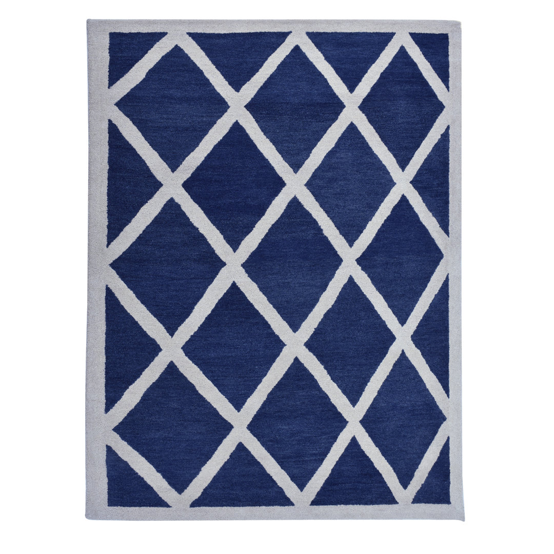 Geometric Hand Woven Hand Tufted Blue Area Rug