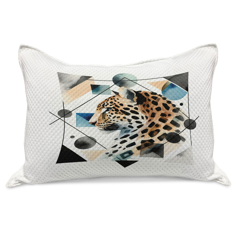Ambesonne Leopard Quilt Pillow Cover Watercolor Minimal Modern  Brown White and Blue, 20"H x 36"W
