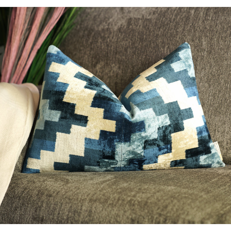 Chevron Feather Throw Pillow, Blue