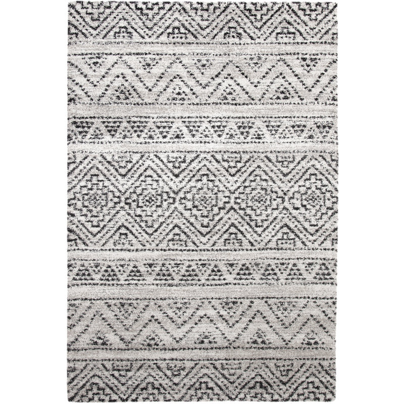 Tapis gris / noir touffeté à motif géométrique Kippy, Rectangle 5 pi x 8 pi
