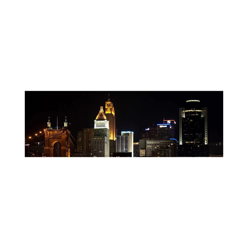 Cincinnati Skyline Cityscape (Night) - Wrapped Canvas Panoramic Print