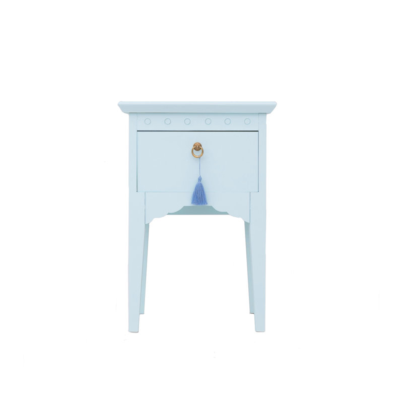 Berenger 40cm W Solid Wood Bedside Table, Aquamarine