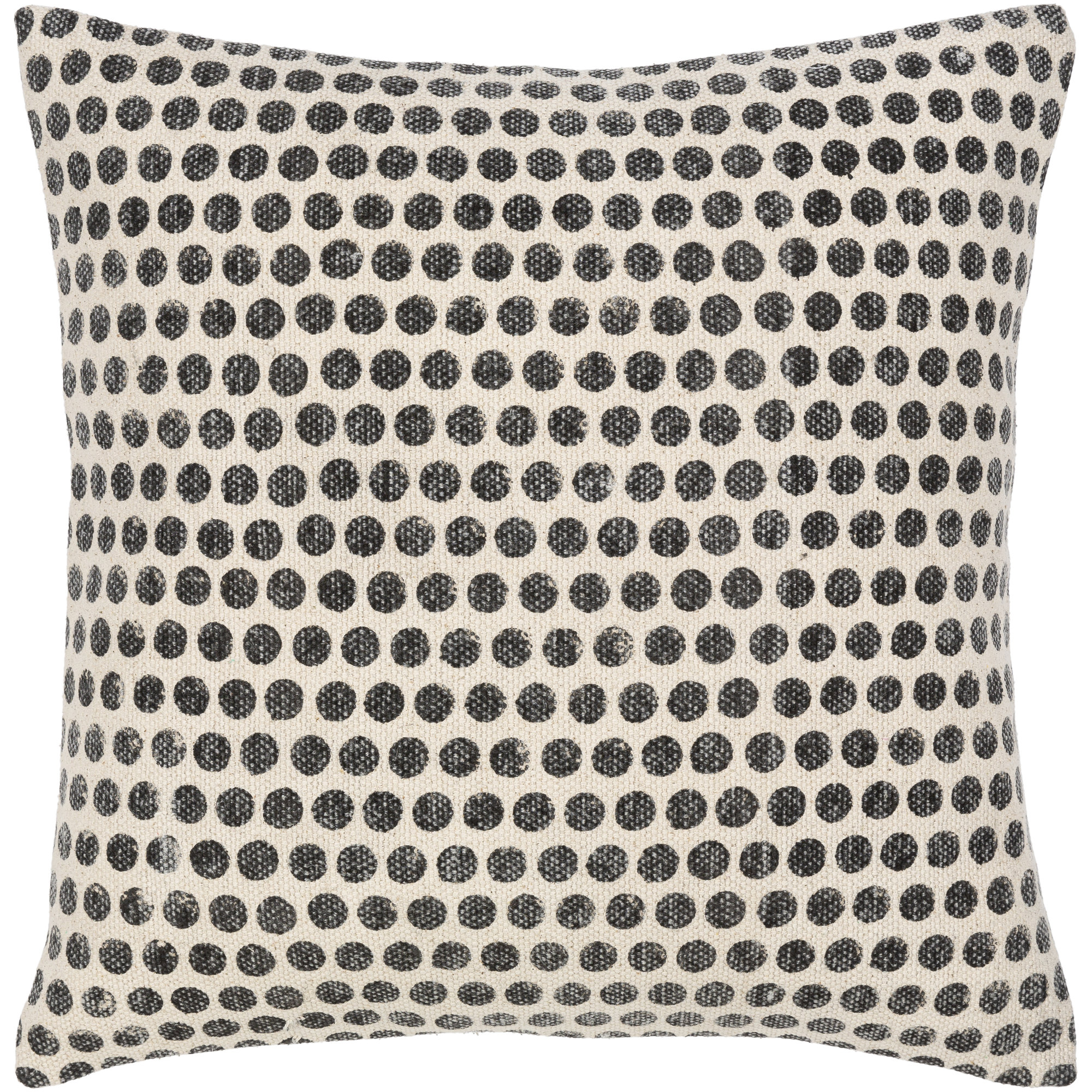 Zetta Polka Dots Cotton Throw Pillow, Light Beige/Black, Down, 22" x 22"