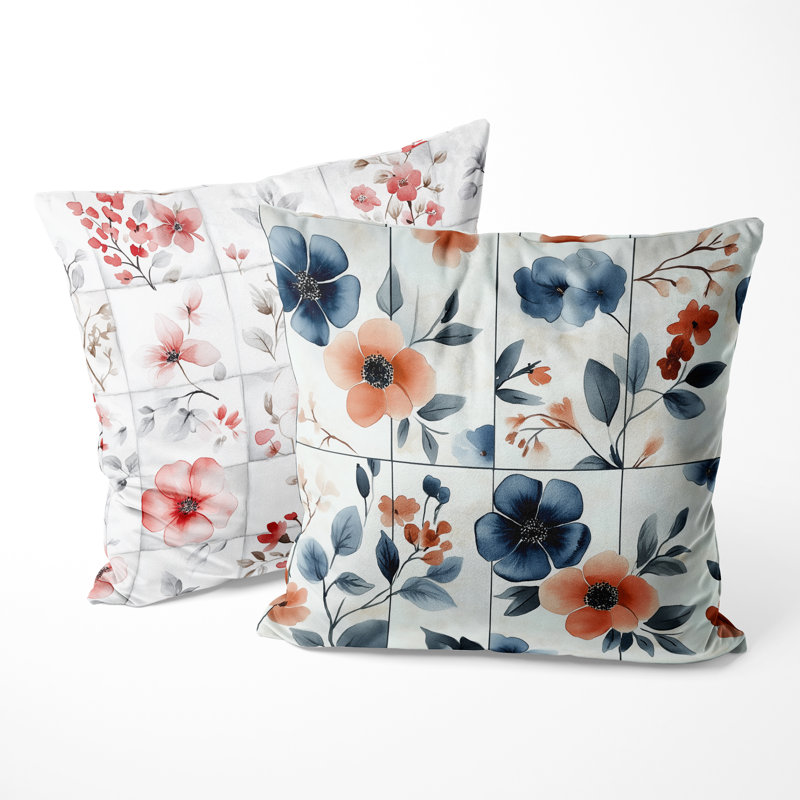 Coussin décoratif patchwork 2 pièces - Coussin décoratif imprimé floral pour chambre à coucher, H 16 po x l 16 po