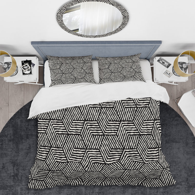 Ensemble de housse de couette en microfibre noir / blanc 2 pièces, Housse de couette pour grand lit et 2 taies décor