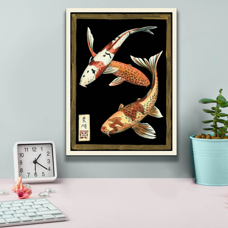 Toile épique Graffiti «Koi Fish On Black 1» par Chariklia Zarris, art mural 12 po x 16 po, H 16 po x l 12 po