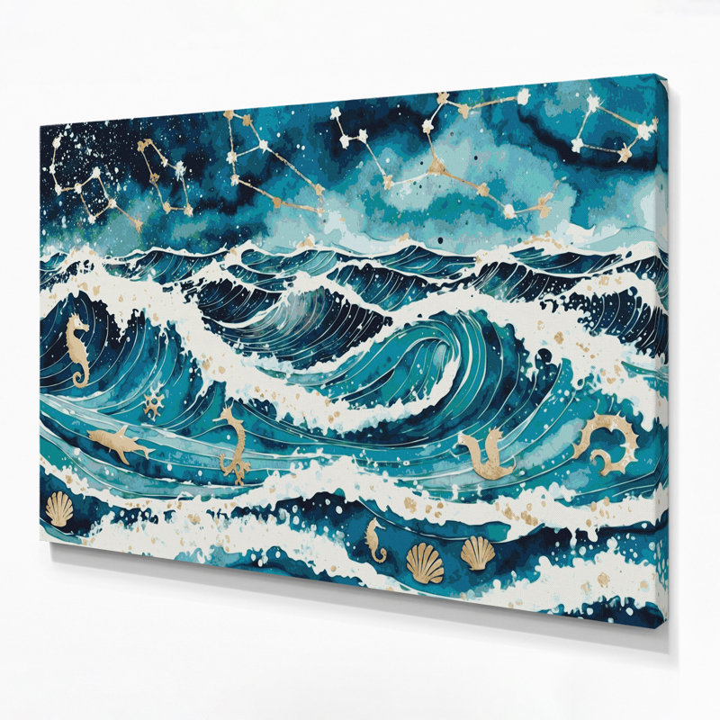 Art mural sur toile bleu Coastal Coastal Zodiac Plus, H 11 po x l 14 po