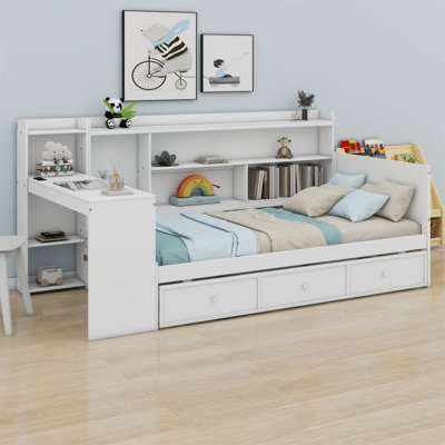 Wooden Daybed With Drawers, USB Ports And Desk