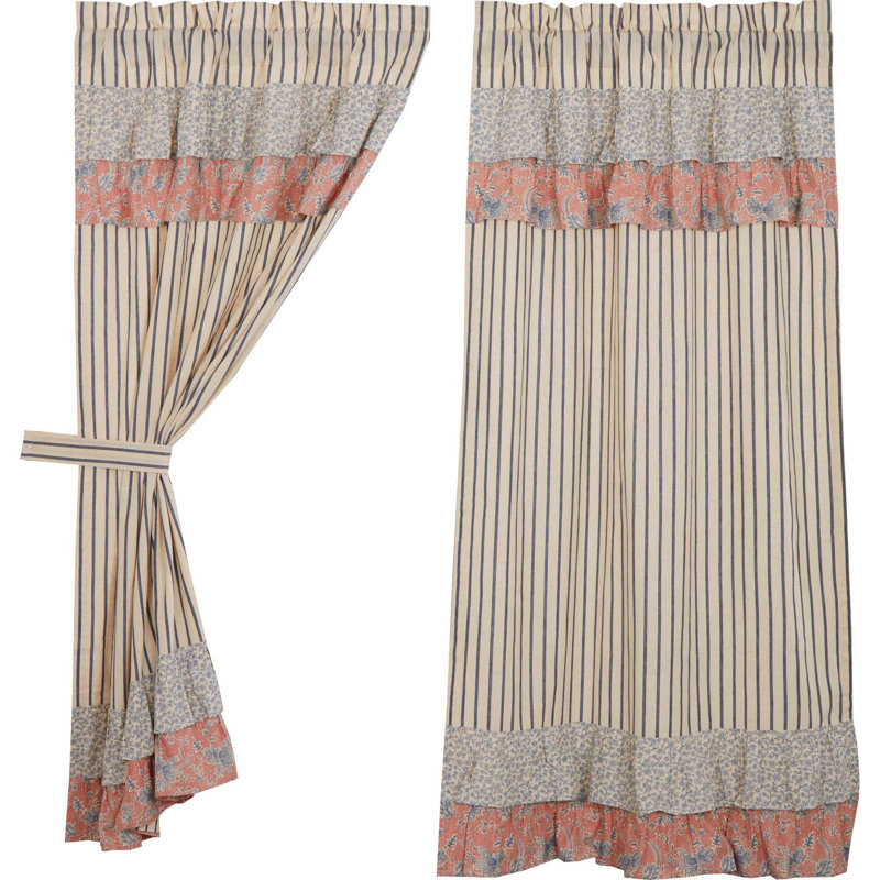 Paire de rideaux obscurcissant avec passe-tringle Louann, Bleu marine / crème / rose cendré, l 36 po x L 63 po