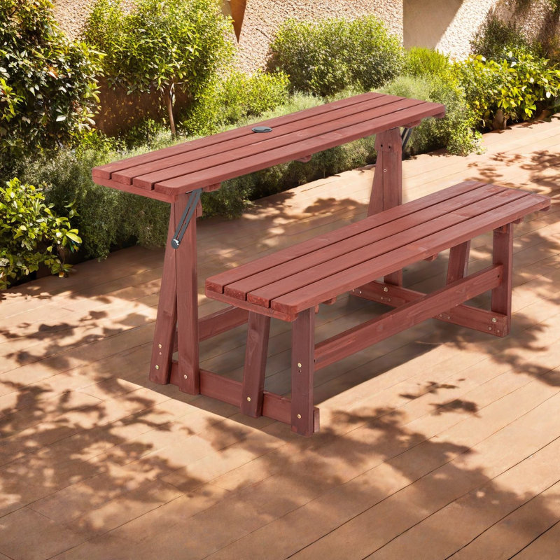 Ensemble de salle à manger convertible pour patio, table rustique en bois massif de 55,5 po pour la cour