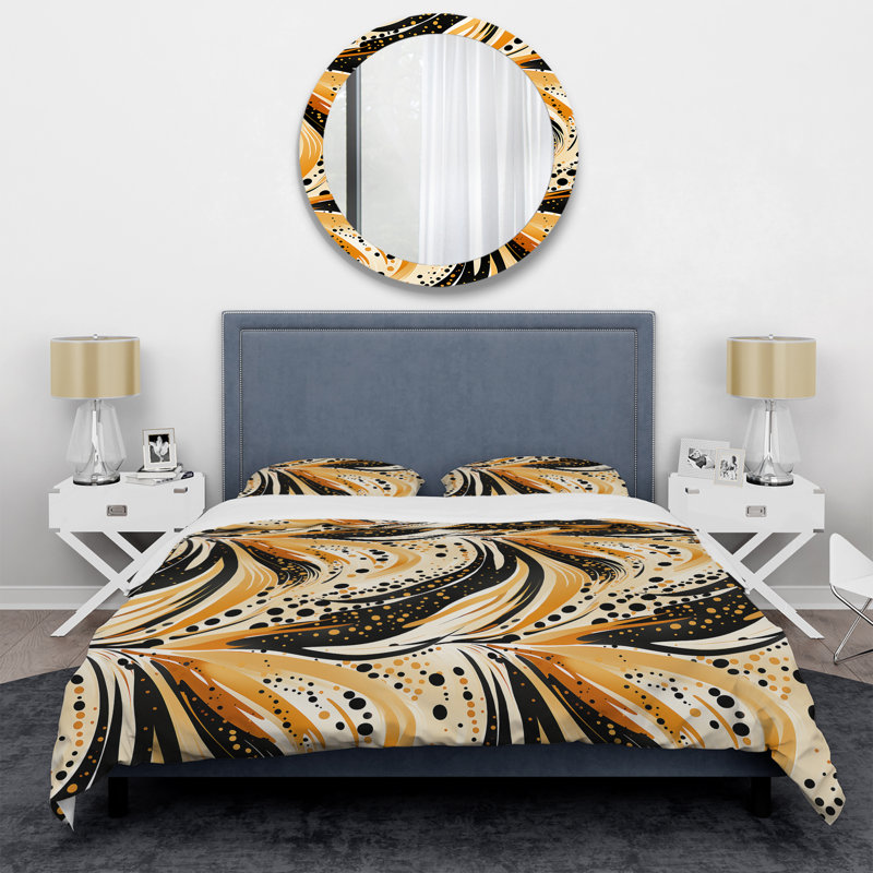 Ensemble de housse de couette Tribal Fusion In Black & Yellow II, Housse de couette simple + 1 taie décorative stan