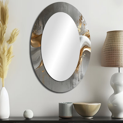 Abstract Marble In Grey And Gold Tones V - Modern Oval Wall Mirror