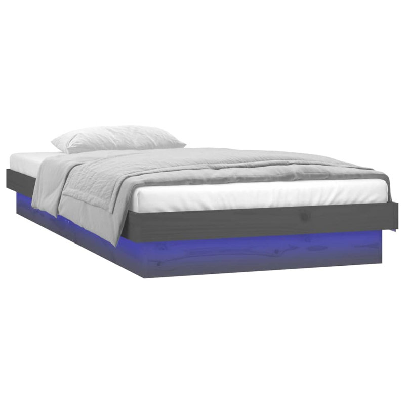 LED Bed Frame Solid Wood, White, 78.5 x 194cm