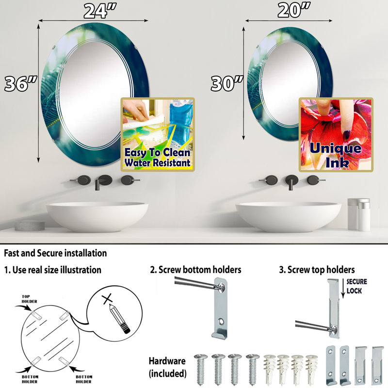 Miroir de salle de bain ovale mural, 30 po x 20 po