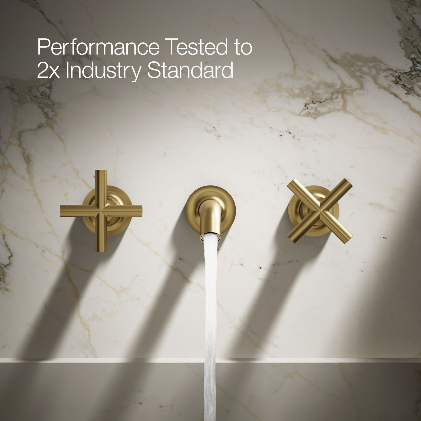 Purist Wall-Mounted Bathroom Faucet, Cross Handle, Vibrant Brushed Moderne Brass