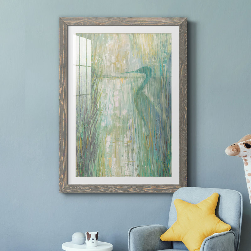 Morning Egret II - peinture encadrée, H 31 po x l 44 po x P 1 po, Cadre gris