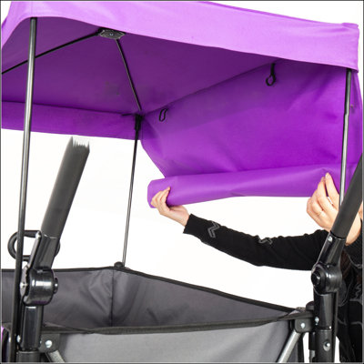 Multi-Functional Push-Pull Folding Wagon Cart with Rotating Handle & Canopy, 9x4 Beach Tires for Outdoor Use