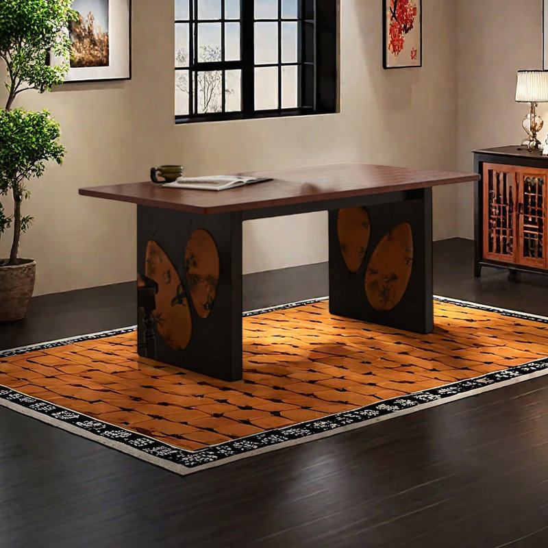 Ash wood fabric dining table, 29.53"H x 70.87"L x 33.46"W