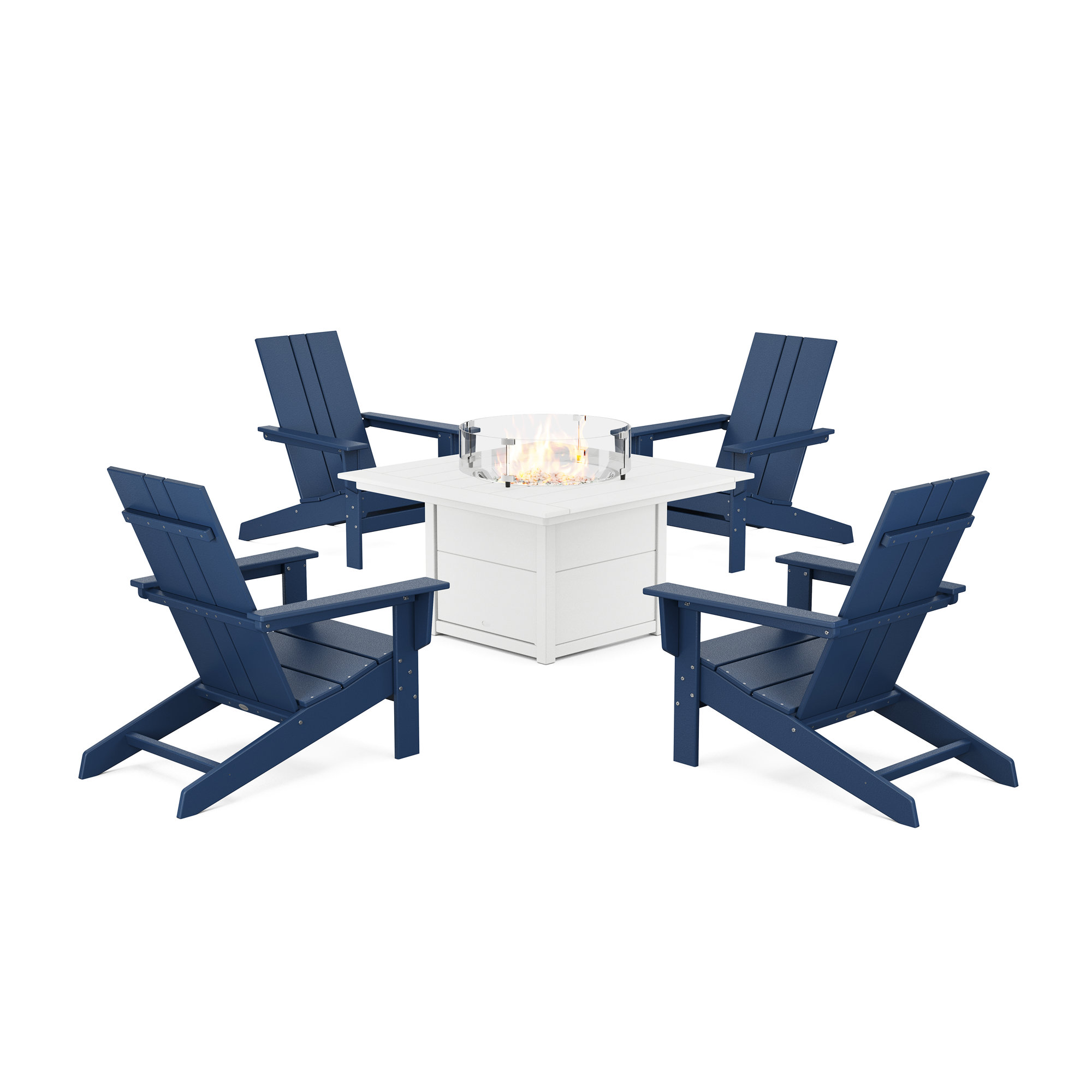 Outdoor Adirondack Chair With Table, Navy/White