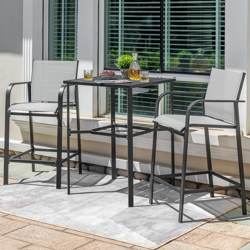 Ensemble de bar 3 pièces pour patio avec trou pour parasol et tabourets de bar PVC-coated polyester