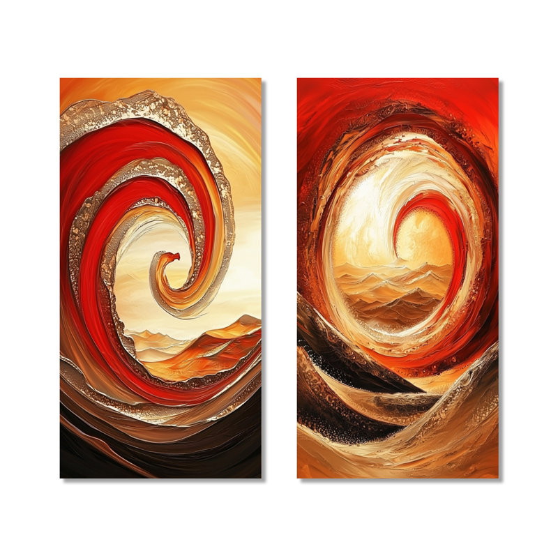 «Abstract Landscape Desert in Golden Wave I», ensemble de 2 décorations murales en métal, H 32 po x l 32 po