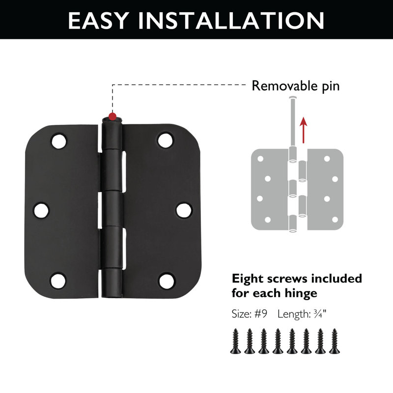Matte Black Steel 3.5" Door Hinges Set of 10